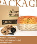Dope Bamboo Pendant Light With Plug In Cord And Switch, 11.8 Inch Orange Hanging Lampshade with packaging and hemp cord