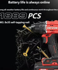 Badass Cordless Impact Drill 20V Brushless Motor 55Nm Torque Dual Speed Control 10Mm Keyless Chuck Comes Loaded With Two 5.0Ah Batteries For No Sweat Builds on a background of screws.