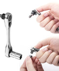 Mini 72-Tooth One Quarter Inch Ratchet Wrench With Dual Head Hex Bit Holder And Square Drive shown with quick release feature.