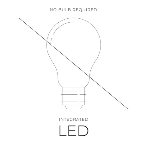Diagram showing no bulb required with integrated LED feature for Bright White Led Flush Mount Ceiling Light With Sleek Round Design