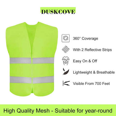 High Visibility Safety Vest For Construction, Traffic, Running, Surveyors And Security Guards, Breathable Neon Yellow Mesh With Two Reflective Strips, One Size Fits Most, Up To 700 Feet Visibility, 360 Degree Reflectivity, All Day Worksite Gear
