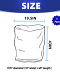 Size diagram for Upgraded Clear Heavy Duty Dust Collection Bags 6 Pack for Woodworking Projects showing 19.5in x 43in dimensions.