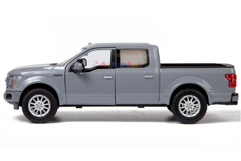 Side view of Ford F150 Limited Crew Cab Diecast Model Truck One Twenty Four Scale Abyss Gray With Opening Doors And Detailed Interior