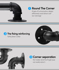Pipe Stair Handrail for Indoor and Outdoor Use, 10 Ft Black Galvanized Metal Staircase Rail details, highlighting corner brackets.
