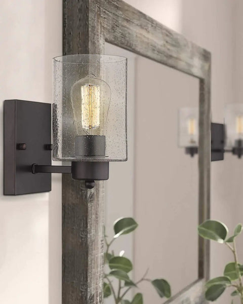 2 Pack Oil Rubbed Bronze Wall Lights With Clear Seeded Glass Mid Century Modern Vibe Interior Wall Sconces in hallway