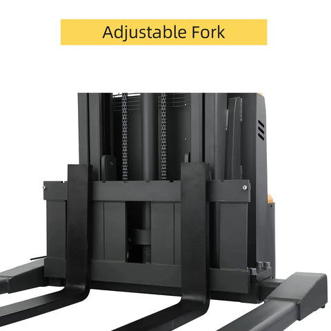 Adjustable fork detail of the Super Lightweight Full Electric Pallet Forklift Stacker with 2640 lbs load capacity.