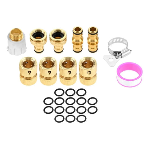 Durable Nine Piece Brass Garden Hose Quick Connect Tap Fitting Kit For Easy Outdoor Connections To Hoses Nozzles Pipes And Sprinklers, brass set