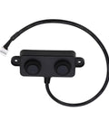 Low Power Ultrasonic Distance Sensor with RS485 Output, 3.3 to 5V, range 3 to 450 cm, black, front view with connector cable.