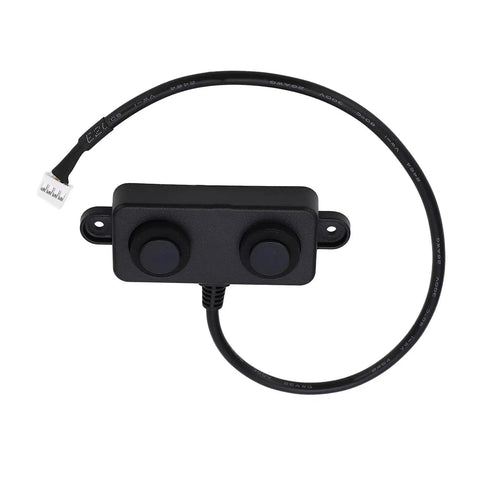 Low Power Ultrasonic Distance Sensor with RS485 Output, 3.3 to 5V, range 3 to 450 cm, black, front view with connector cable.