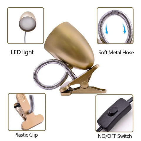 Clip On Bed Light With Clamp For Reading And Nighttime Tasks Non Dimmable 4000K Cool White Desk Lamp 3.5W 240 Lumen Flexible Gooseneck