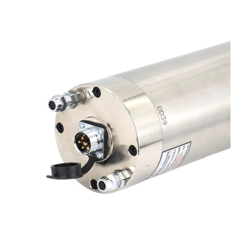 Close-up of Top Shelf Constant Torque Spindle Motor With ER20 Chuck Nut, showcasing durable metal design and electrical connections.