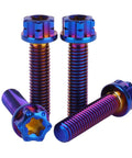 Top Shelf Grade 5 Titanium Flange Bolts With Torx Head Screws M5X20MM Burnt Blue Anodized heavy duty pack of four.