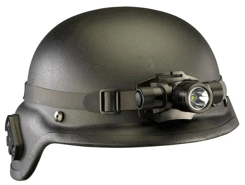 ProTac HL Headlamp With 635 Lumen Output And 8500 Candela mounted on black tactical helmet