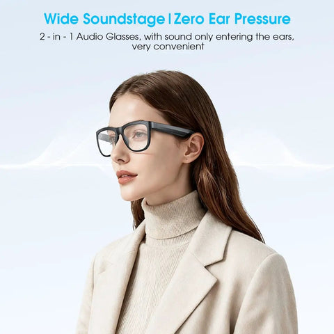 All Day Comfy Smart Glasses With Built In Mic And Speakers Blue Light Blocking Lenses Wireless Headphones For Office And Travel