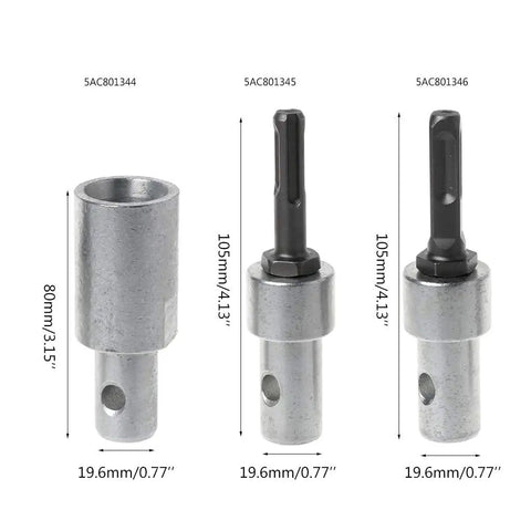 3 views of 2 Round Pit Drill Bit Adapter For Electric Drill Converts To Earth Auger With 2 Slots Steel Construction