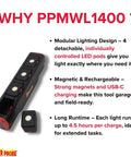 Epic 1400 Lumen Modular Work Light With Detachable LED Pods Base Brightness 700 Lumen Plus Two Pods For Targeted Illumination