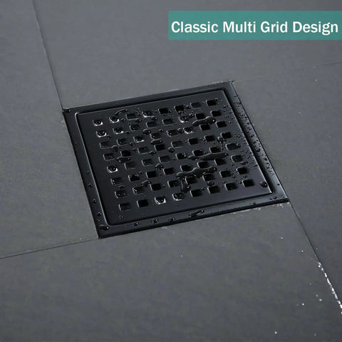 Refresh Your Shower Game With This Six Inch Square Floor Drain In Sleek Matte Black Featuring Burly 304 Stainless Steel Grid.