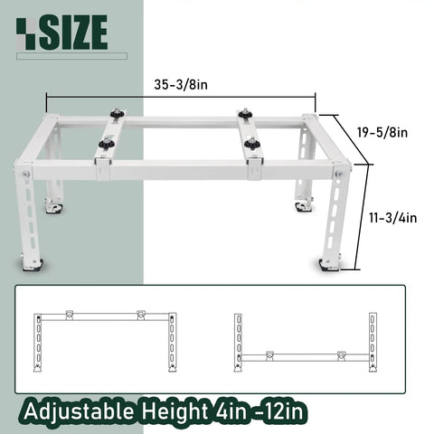 Beefy Ground Stand For Ductless Mini Split AC And Heat Pump, Adjustable 4 To 12 Inch Outdoor Condenser Bracket dimensions diagram