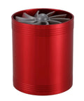 Red metal Double Turbine Car Air Intake Fan System For Faster Gas Mileage And Turbo Boost, fits 6.4 cm pipe, side view