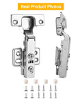 Full Overlay Soft Close Cabinet Hinges For Frameless Concealed Doors European Style Slick Clip On Four Hole Mounting Plate Nickel Plated Finish 2 Pack Easy Tool Free Installation For Kitchen And Vanity Cabinets, with screws included, front view.