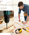 Woodworker using 72 Pc Stainless Steel Dowel Center Pins Set Four Sizes for precise drilling and accurate dowel marking.