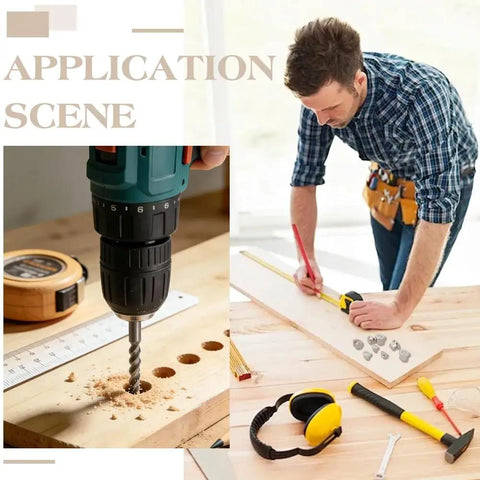 Woodworker using 72 Pc Stainless Steel Dowel Center Pins Set Four Sizes for precise drilling and accurate dowel marking.