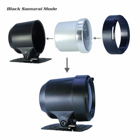 Bezel Oil Pressure Gauge Kit 0-100psi, 52mm, exploded view: black housing, silver ring, blue bezel; sensor & bracket.