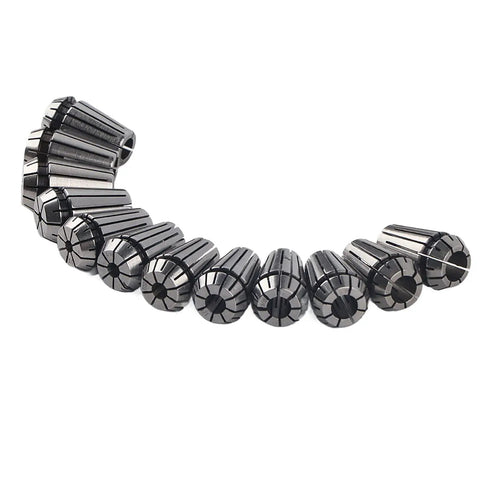 Beefy High Load ER16 Collet Chuck Set for CNC Engraving and Milling Machines 12 Piece Spring Kit arranged in a semi-circle