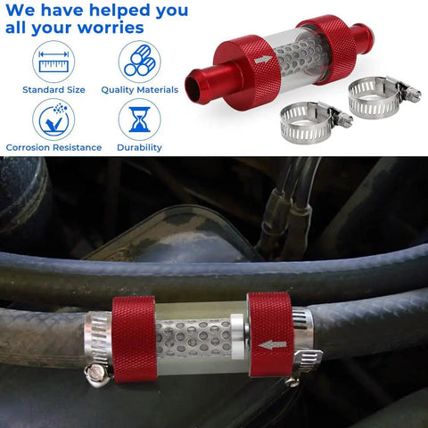 Five Eighth Inch Universal Inline Heater Core Coolant Filter Red For Your Auto Keep Your Ride Running Smooth By Filtering Debris