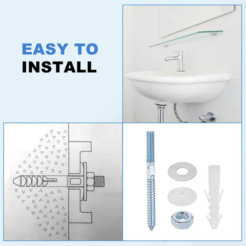 Built Tough Basin Mounting Kit With Screws Bolts Nuts And Washers For Wall Mounted Sink Install DIY Friendly Self-Tapping Bathroom Hardware Set Heavy Duty Wall Mounting Kit With Expansion Screws And Caps, wall sink install