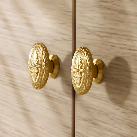 Antique Brass Cabinet Knobs 4 Pack Copper Oval Handles for Kitchen and Bathroom Cabinets and Drawers Durable Retro Hardware
