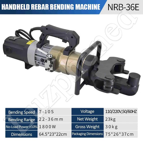 Hydraulic Rebar Bender And Straightener For 8-36 Mm Steel Bars Fast Mid Low Carbon Construction Tools 90-135 Degree Bend Angles, NRB-36E machine, 22-36mm bending range.