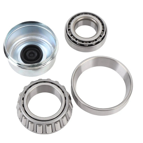 All In One Trailer Wheel Hub Bearings Kit With 15123 15245 And 25520 Bearings Complete Cotter Pin Kit Four Pack Wheel Bearing Assembly For Marine RV And Utility Trailers, components displayed