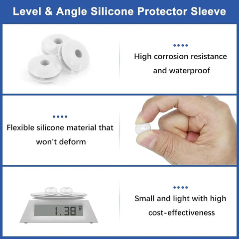 Heavy Duty Silicone Cable Grommets 50 Count Portable Railing Protectors For Metal Posts Lightweight Ring Sleeves Keeps Wires Safe Indoors Outdoors, white silicone grommets on scale and in hand
