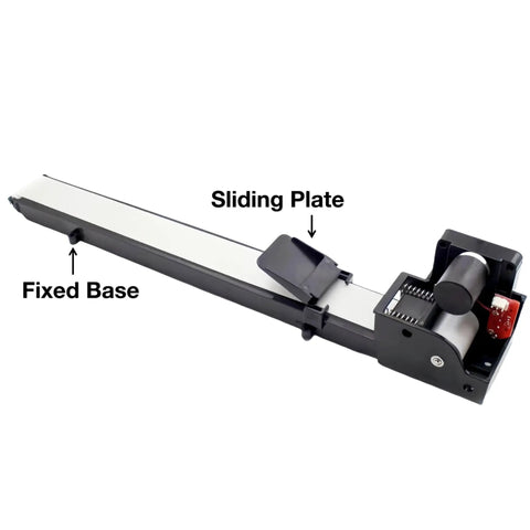 Beefy 24V Mini Vending Conveyor Belt with sliding plate shown, seamless fiber material, 33 lb load capacity, auto cargo delivery system