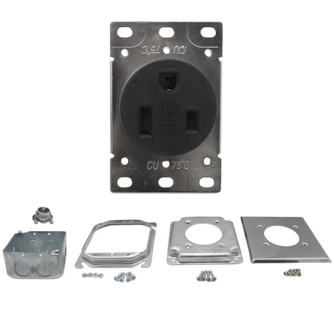 Heavy Duty Nema 6 50R Power Outlet For Welders And Home Workshops featuring flush mount and accessories in galvanized steel.