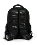 Back view of Dew Rose Print Unisex Backpack with large capacity, durable polyester, breathable design, smooth zipper