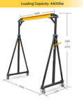 Heavy Duty Portable Gantry Crane 2 Ton 4400 Lb Load Capacity Adjustable Lift Rig Ranging From 97 To 141 Inches Tall dimensions and features.