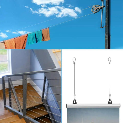 Stainless Steel Wire Rope 316 Marine Grade 7x7 Cable used for clothesline, stair railing, and picture hanging kit.