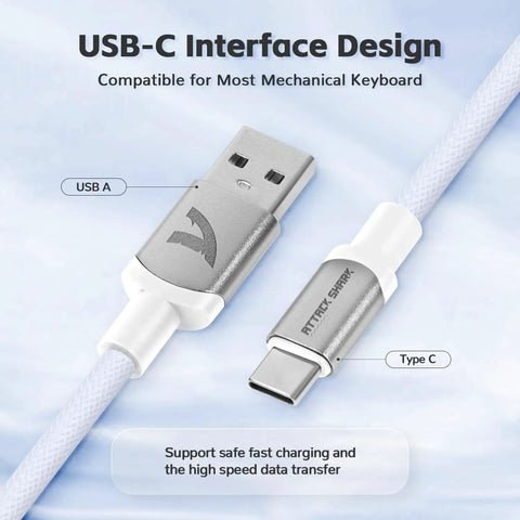 Custom Coiled Usb C To Usb A Keyboard Extension Cable With Detachable Double Braided Sleeve And Rugged Metal Aviator Quick Release For Gaming Mechanical Boards Built Straight Fire To Handle The Daily Grind Without Flaking Out In Clean White