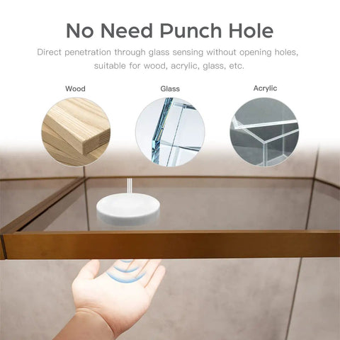 Wood Panel Penetrating Touch Sensor LED Dimmer Switch With Hand Sweep Control showing no-need punch hole feature on wood surface.