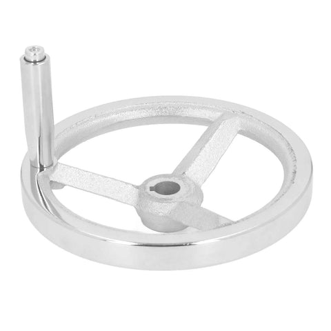 Beefy Cast Iron Lathe Hand Wheel 18 x 200mm with round handle, chrome plated, ideal for milling machines and lathe tools