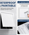 Slick White Attic Access Panel Door For Drywall With Zero Fuss Install Sturdy Aluminum Frame Galvanized Steel Heavy Duty Wall Access Cover Built Tough And Smooth Glide, waterproof and paintable.