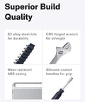16 Piece Home Tool Kit With Storage Box Essential Hand Tools Set Including Screwdriver Wrench Hammer Tape Measure Pliers showing alloy bits, wrench, casing, and handles.