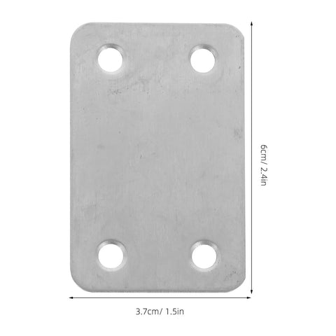 Stainless Steel Flat Corner Brackets For Furniture Repair 12 Pack Mending Plates With 5mm Hole Spacing, showing silver rectangular brace.