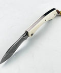 Folding Pocket Knife With 2.99 Inch Damascus Steel Blade And Ivory Synthetic Handle