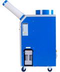 Heavy Hitter Commercial Portable Air Conditioner Cranking 29000 BTU showing rear view with exhaust hose, blue exterior.