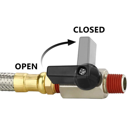 Air Compressor Tank Drain Assembly Kit With 10 Inch Braided Steel Hose One Quarter Inch Drain Valve Elbow Fitting