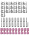 Jiawu Plasma Cutter Consumables Kit With 90 Pieces Featuring 35 Electrodes 35 Nozzles Plus 20 Ceramic Cups For Durable Replacement Parts And Smooth Cutting Performance On Heavy Duty Projects comprising metallic nozzles and ceramic cups.