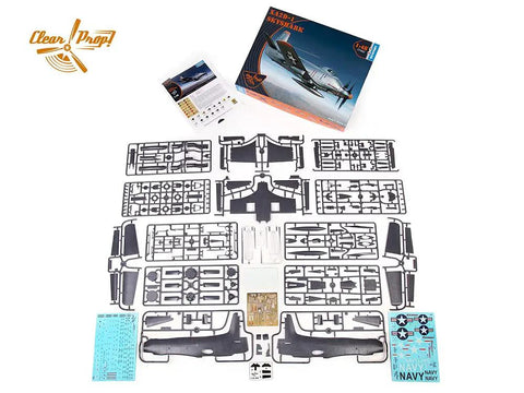 XA2D Skyshark 1 To 48 Scale Advanced Model Kit With 203 Plastic Parts 83 Photoetched Parts And 5 Resin Parts box and contents